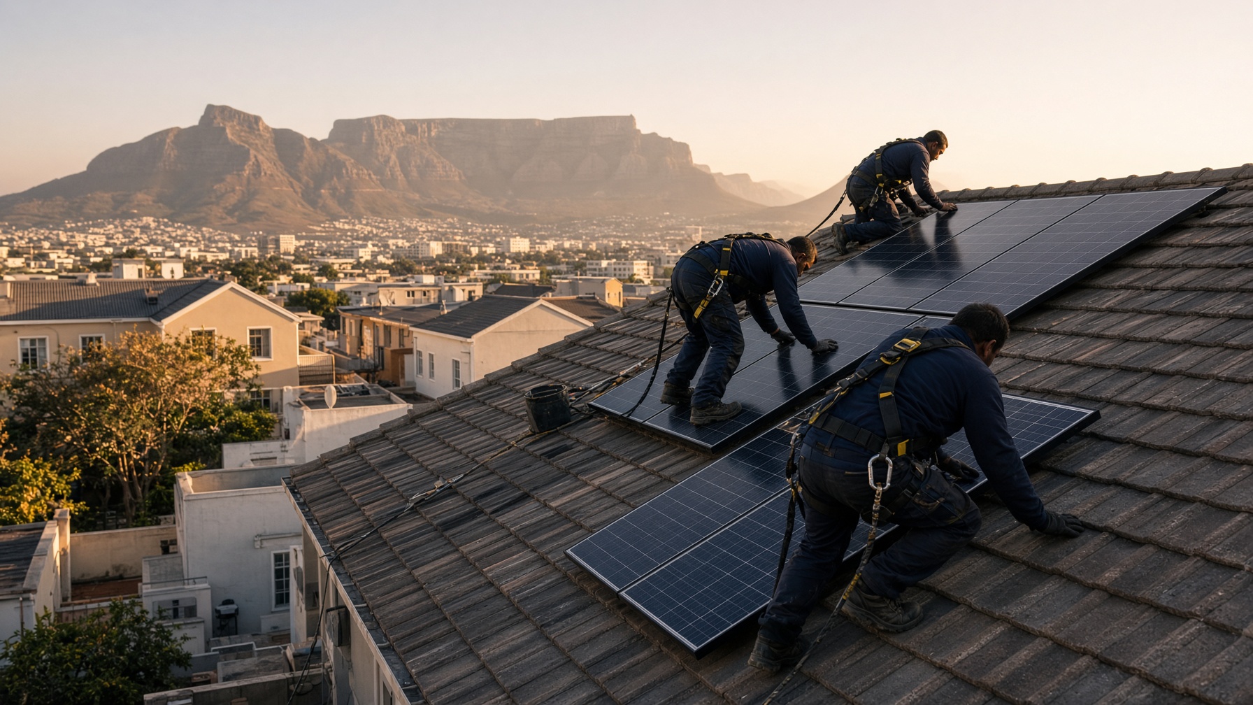 Black Spruce team installing solar panels on a Cape Town roof